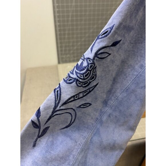 Victor COSTA "Occasion" Women's Leather Jacket Sz. M Embroidered Cut Out BLUE - Picture 6 of 11